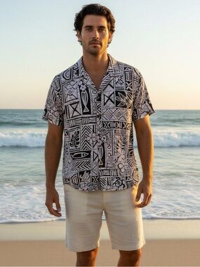 2/$20 Favant Hawaiian Tropical Patterned Men's Casual Shirt